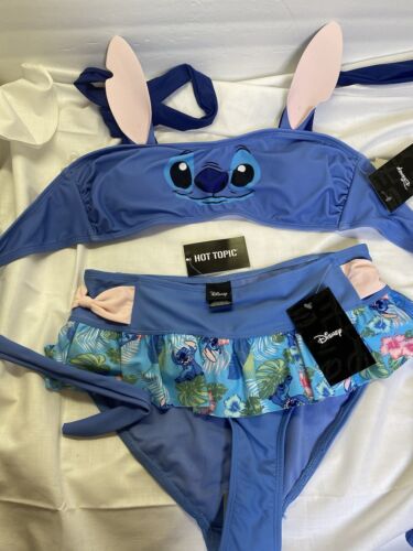 Disney Lilo & Stitch Blue Halter Bikini Swim Top And Bottoms Set Size Small NWT