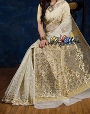 ORIGINAL NEW SOFT DHAKAI WHITE JAMDANI MUSLIN COTTON ZARI SILK SARI ETHNIC SAREE