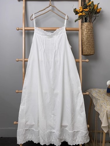Damen Camisole Kleid mit durchgehendem Schlupf 100 % Baumwolle quadratischer Ausschnitt Nachtwäsche Negligee Rock - Bild 9 von 27