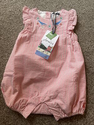 Joules Baby Girls Seersucker Stripe Romper Newborn Pink UK