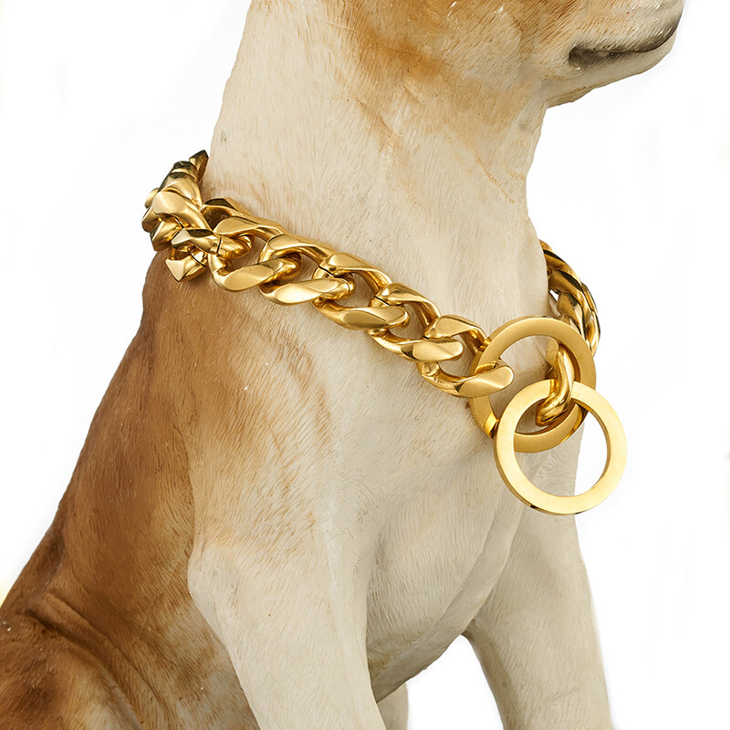10/12/15/17/19mm Gold Curb Cuban Link Dog Chain Collar Stainless
