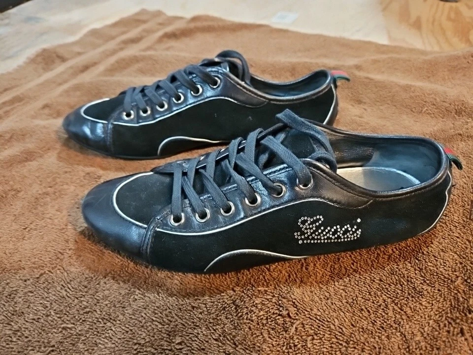 Gucci Baskets Chaussures Daim Noir Taille 36 US 6 pour Femme