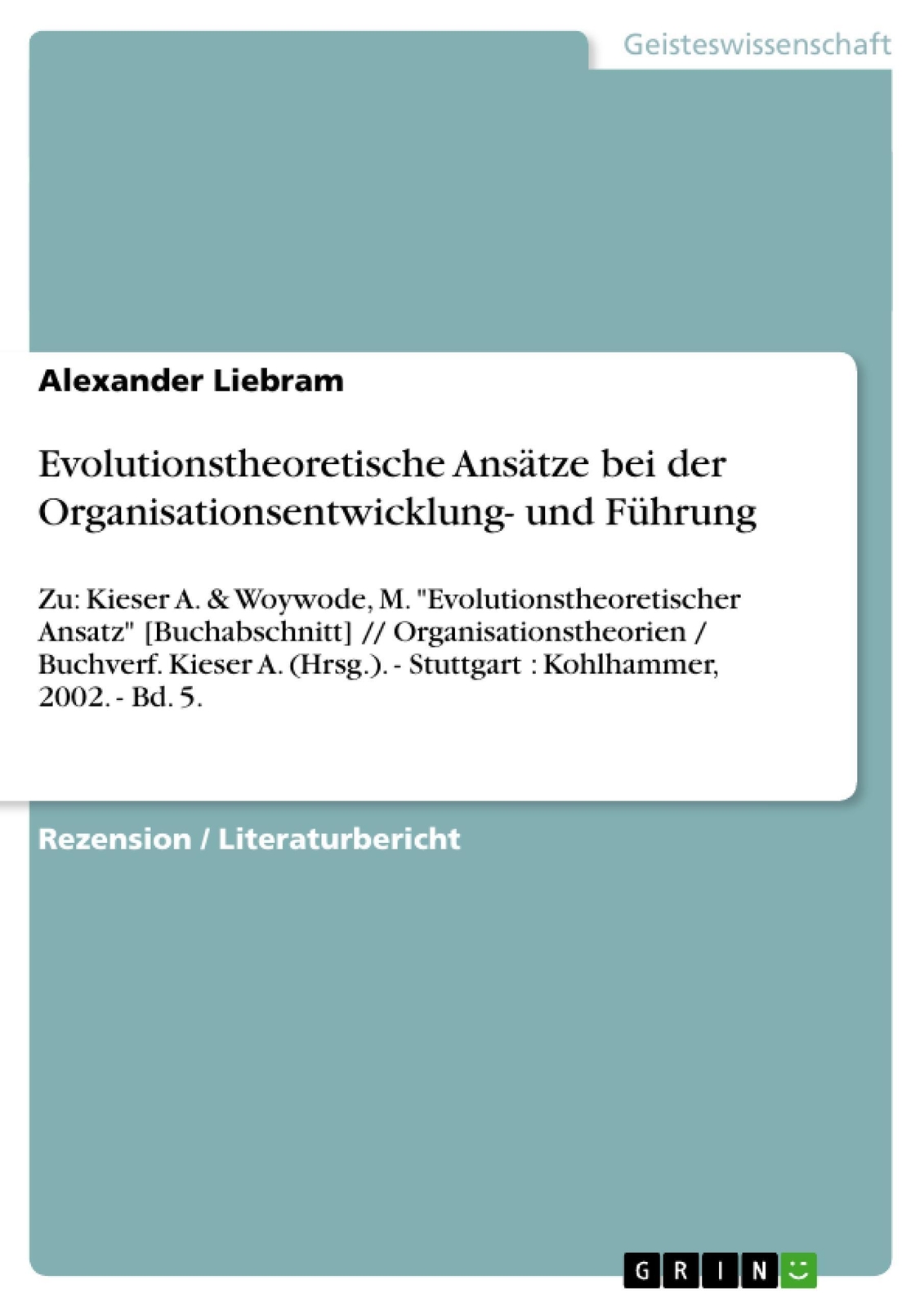 Thumbnail - Alexander Liebram | Evolutionstheoretische Ansätze Bei Der...