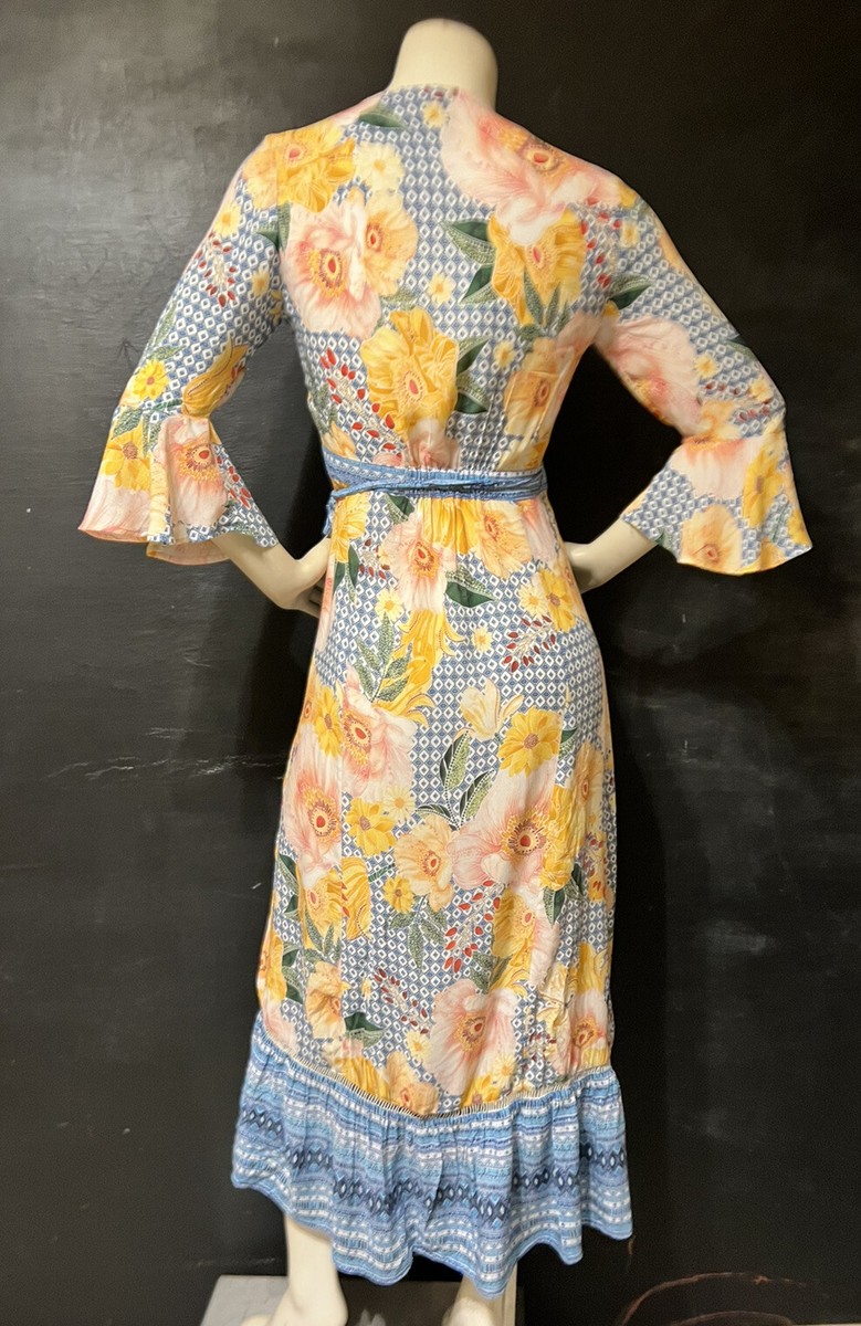 Farm Rio de Janeiro Anthropologie Flower Wrap Dress XS Patchwork Print  Crochet | eBay