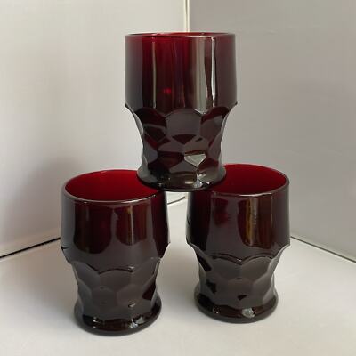 3 Vintage Anchor Hocking Georgian Ruby Red 9 oz Flat Tumbler Drinking Glasses