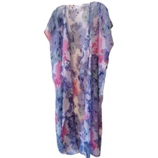 Studio Thirtysix Floral Wrap Short Sleeve Cover Up Open Cardigan Sheer Sz O/S