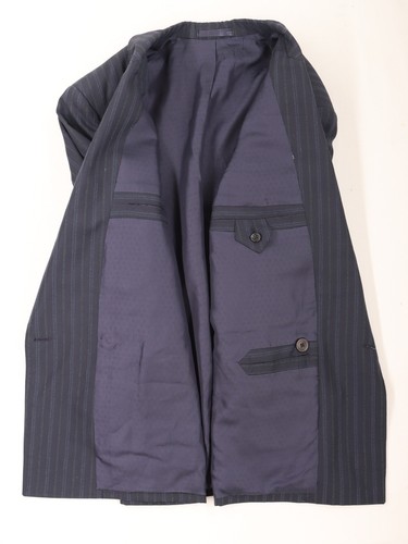 Men's 40 R Bespoke Blue Multi Stripes 100% English Summer Wool Pleated Suit - Picture 10 of 24