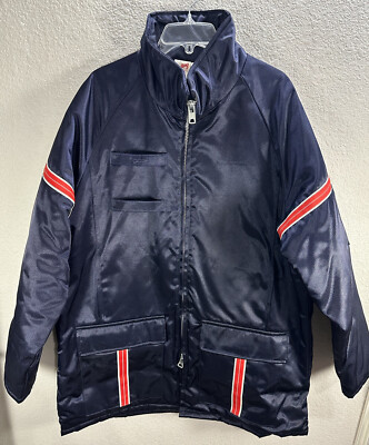 Vtg Men's 44 Unitog Blue Jacket Full Zip Quilted liner Flap Pockets Nylon Rayon