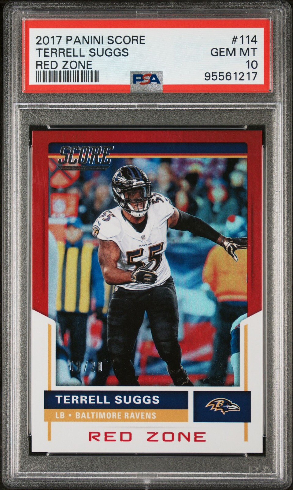 2017 Panini Score #114 Terrell Suggs Red Zone #/20 PSA 10 Baltimore Ravens