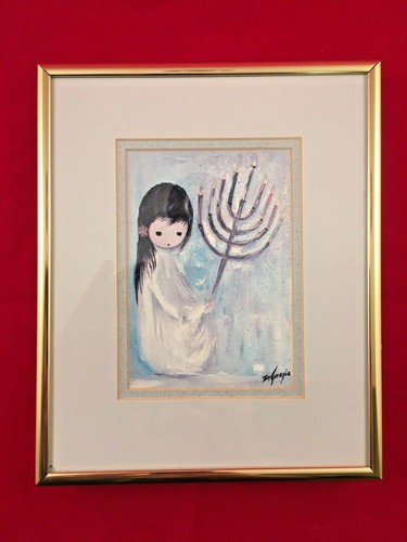 **SET** of DeGrazia Hand Painted Ceramic Judaica Hannukah Candle Holder + Print - Picture 2 of 11