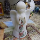 Fenton Art Glass White Ivory Satin Floral Gold Praying Angel Signed