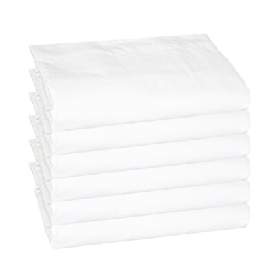 6 Pack of Flat Bed Sheets, White, 200 Thread Count, Size Options, Color Coded