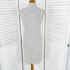 Monteau Sheath Dress Women Small Cream Black Striped Pocket Sleeveless Tee Shirt