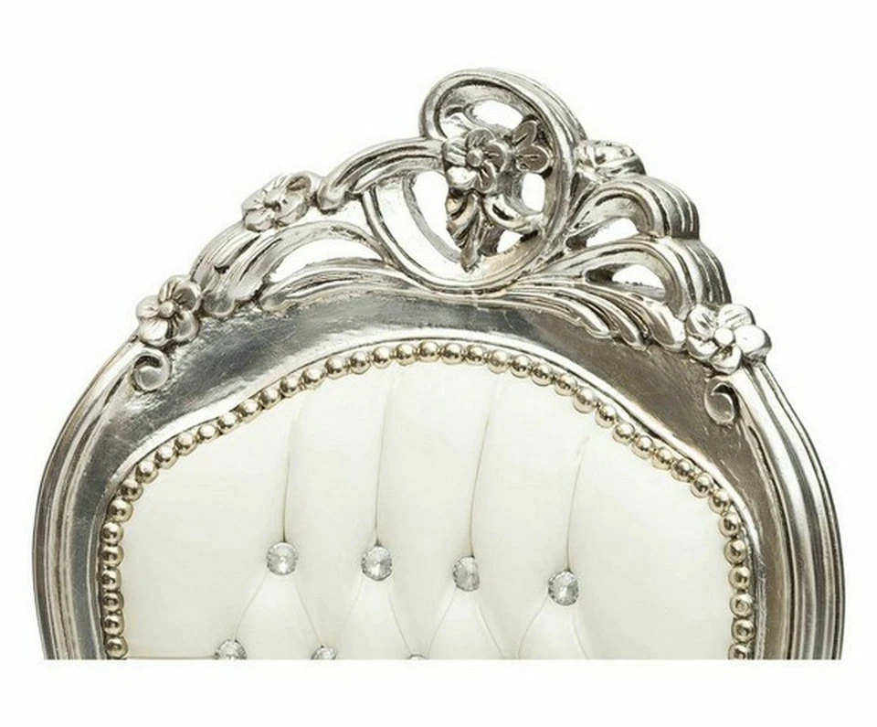 Chaise longue Dormeuse en Bois, Argent Feuille, Éco Cuir Blanc - Photo 3/4