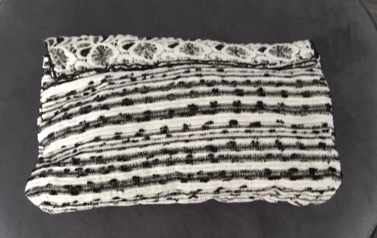 Matalan Black White Beaded Clutch Bag Linen Look Fabric eBay