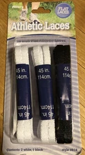 Allary Athletic Laces, 45 Inch Round Athletic Shoe Laces - 1Blk/2Wht (Lot of 1)
