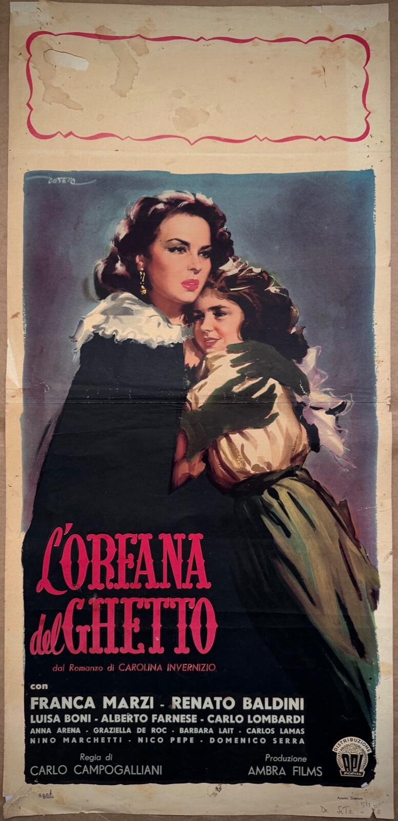 Locandina originale film L'orfana del ghetto (1954) - Regia di Carlo Campogalliani