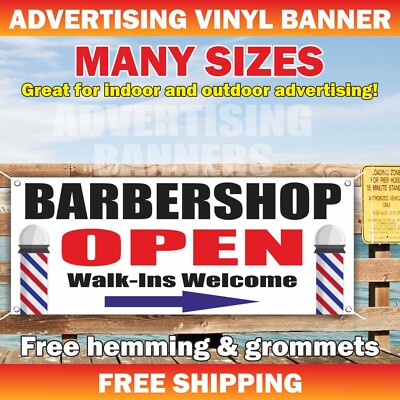 BARBER SHOP WALK-INS WELCOME Advertising Banner Vinyl Mesh Sign beauty ...