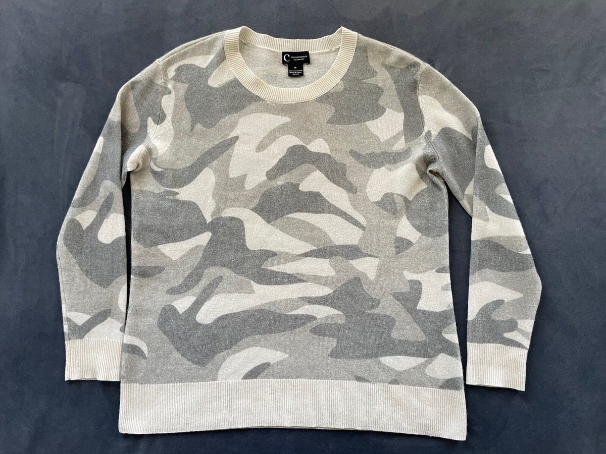 C By Bloomingdale's 100% 2-Ply Cashmere Sweater Camo Gray Women's Sz M |  eBay