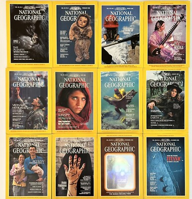 National Geographic Full Year 1985 Lot 12 w Storage Cases Girl Beautiful Eyes