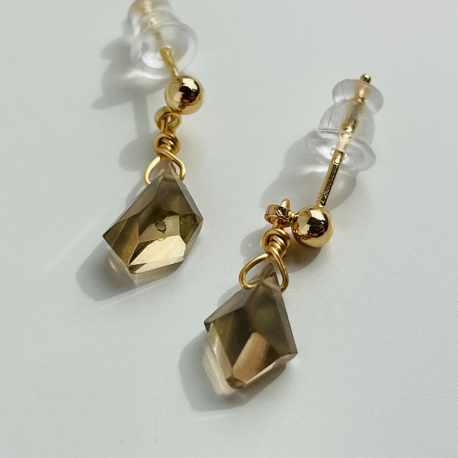 Boucles d'oreilles argent pl or 18ct avec quartz fumé brun, parfaites pour sublimer vos soirées