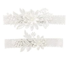 Wedding Garters for Bride Daisy Lace Garter Set with Faux Pearls 2 Pieces