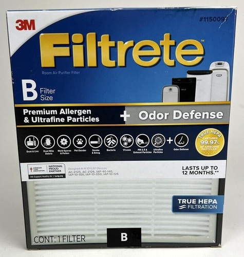 3M Filtrete TRUE HEPA Air Purifier Filter 1150097 Size B Allergen & Odor Defense