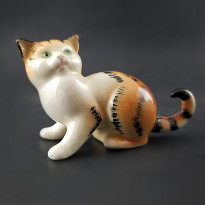 Goebel Tiger Striped Cat Figurine Green Eyes 3 1/4'' Porcelain W. Germany