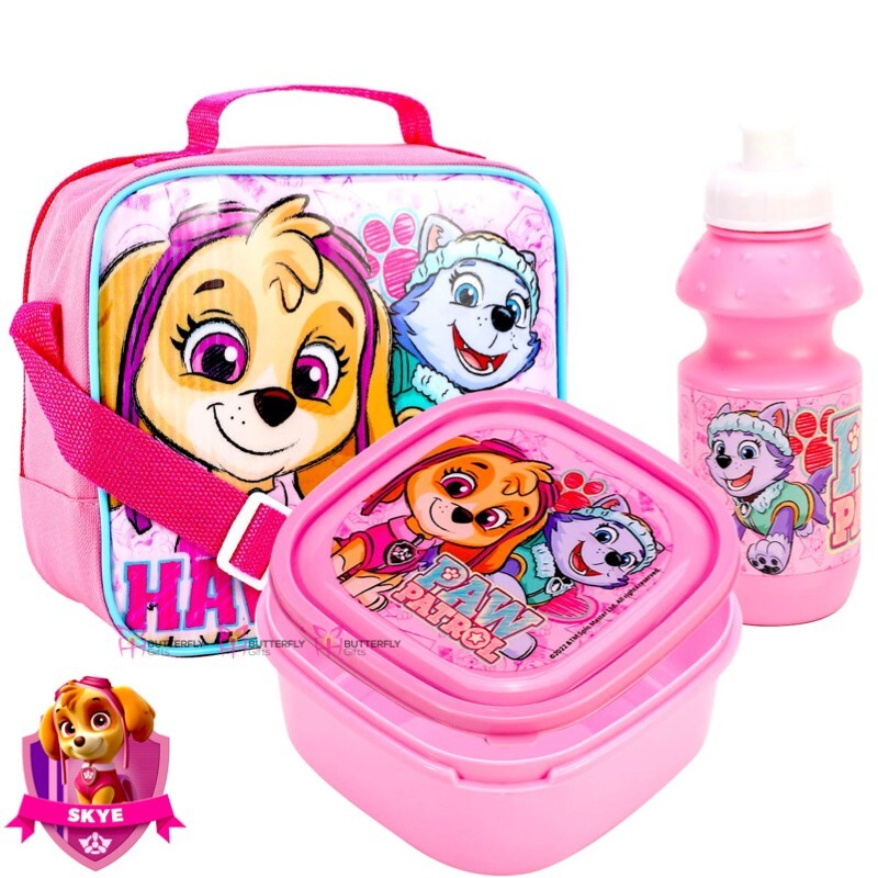 PAW PATROL SKYE 3pc School Lunch Box Set - Water Bottle Lunch Bag & Sandwich Box