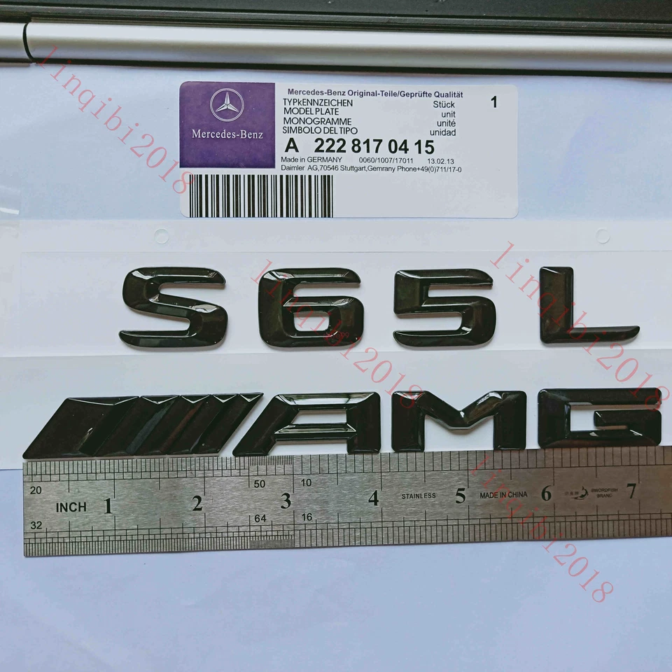 Emblema de insignia de maletero trasero con letras numéricas 3D negro brillante para Mercedes Benz S65L AMG Foto 4 de 4