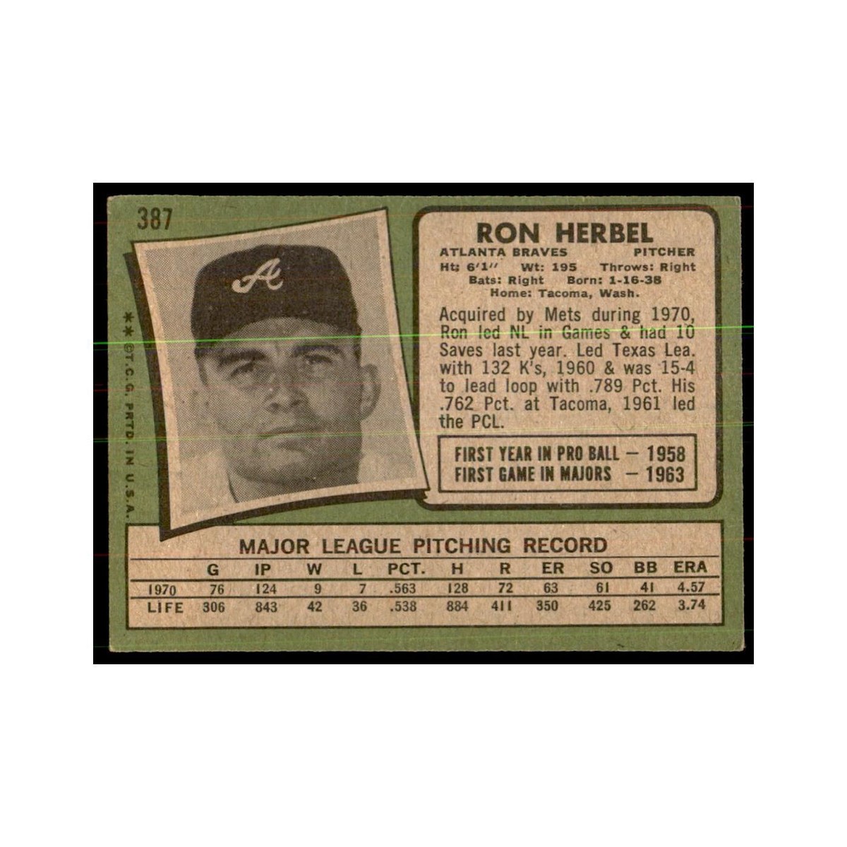 1971 Topps Ron Herbel Baseball Cards #387 | eBay