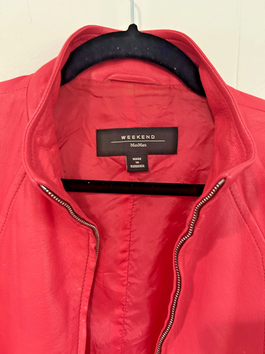 MaxMara Weekend Size 12 Coral pink red Butter soft calf skin leather jacket - Picture 3 of 9