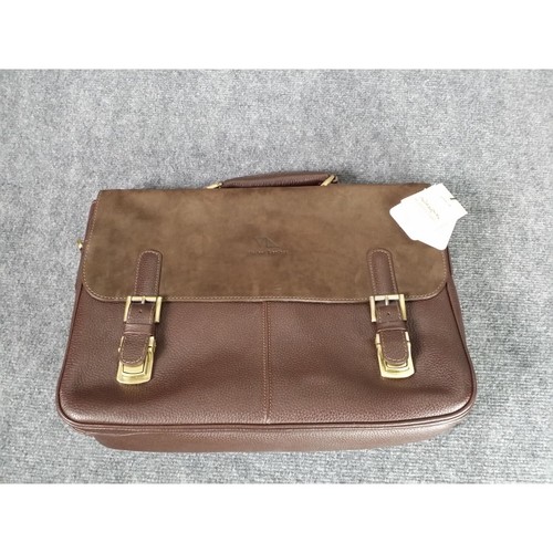Mashad Leather Briefcase Men Brown Adjustable Strap Locks Business Work