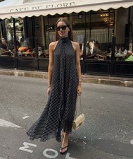 Zara ZW Collection Polka Dot Halter Midi Dress BLACK Size M REF:5289/045/084 NEW
