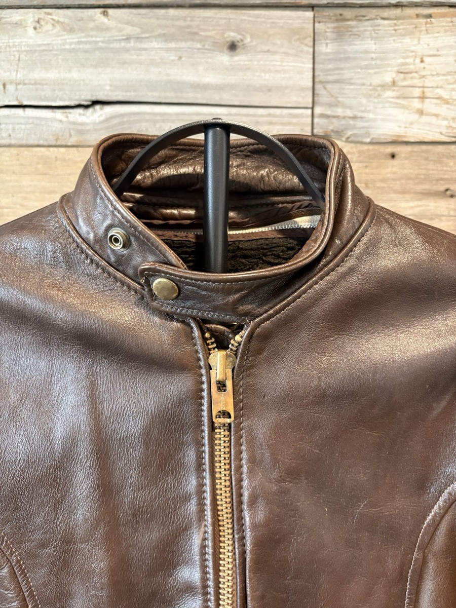 Vintage Cafe Racer Leather Motorcycle Jacket Brown Talon Zip Men