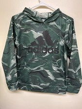 Adidas Boys Hoodie-Medium 10-12-Green/White-Pockets-Long Sleeve