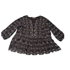 Logo by Lori Goldstein Embroidered Brown Peasant Tunic Top Women's Size 2X