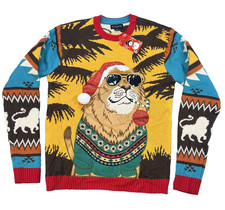 Blizzard Bay LION SAFARI Zoo Animal Festive Sz S Ugly Christmas Sweater aztec