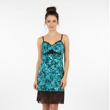 Josie Natori Blue  Brown Print Sleeveless Slip Sleep Dress L