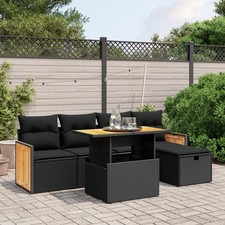 Salon de Jardin avec Coussins Canapés Patio 6 pcs Noir Résine Tressée vidaXL