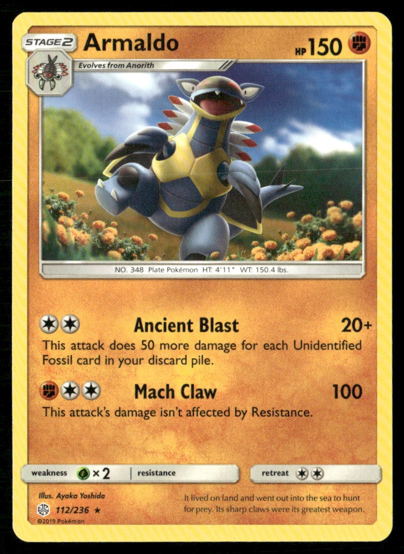 Armaldo 112/236 Rare Cosmic Eclipse Pokemon Moderately Played