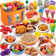 Pretend Play Food Set for Toddlers, Cutting Toy Food with Storage Bag, Stainl...