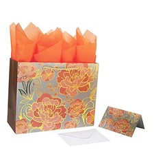 13" Large Gift Bag Set with Greeting Card and Orange Tissue Paper for Rose Gold