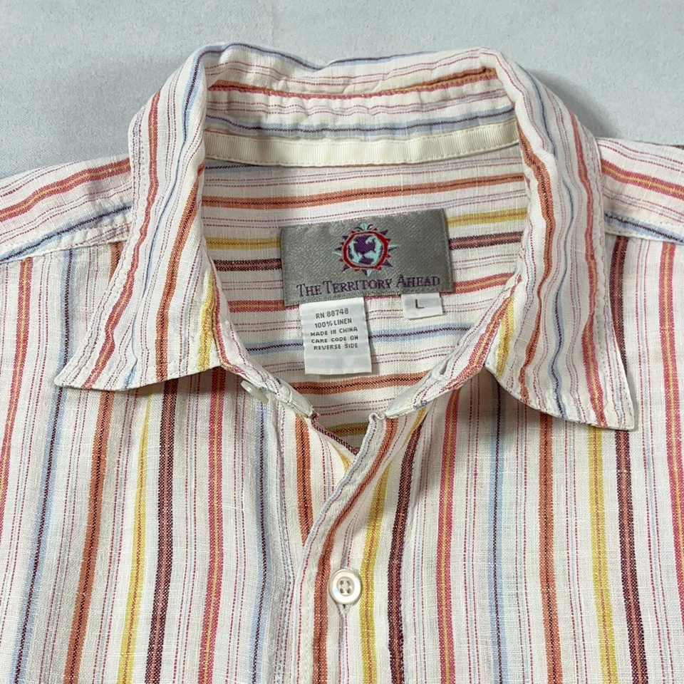 Территория впереди 100% льняная рубашка мужчин большой длинным рукавом в полоску карман - Изображение 2 из 4