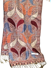 Pashmina and Silk Scarf or Wrap 48" x 14" Multicolor Paisley Design