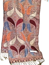 Pashmina and Silk Scarf or Wrap 48" x 14"  Multicolor Paisley Design