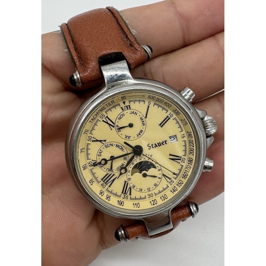Stauer Moon Phase Chronograph Automatic Mens Silv… - image 1