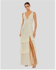 Mac Duggal 27046 Sequin Asymmetrical Ruffle Tiered Gown, Size 10, NWT