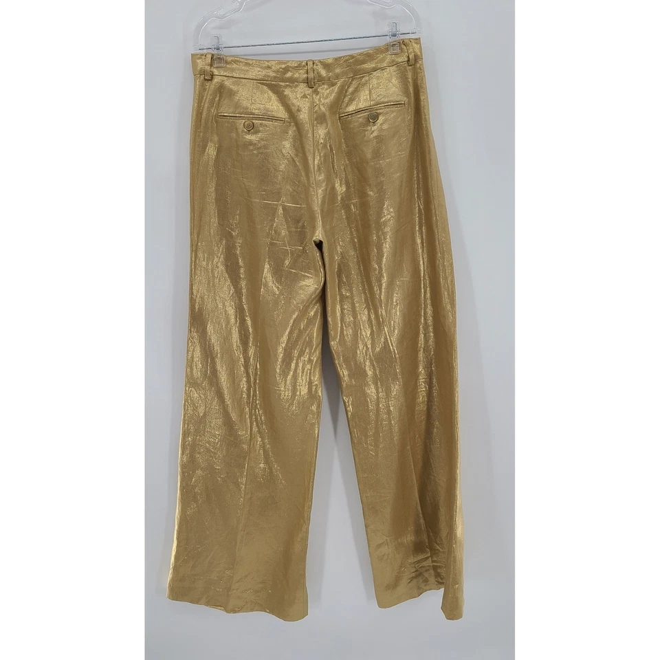 Pantalones Ralph Lauren Mujer Dorado Metálico Talla 10 Etiqueta Negra Fiesta Declaración Foto 2 de 4