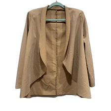 Blazer Women sz Small Open Front Dress Work Career Khaki Tan Shoulder Pads